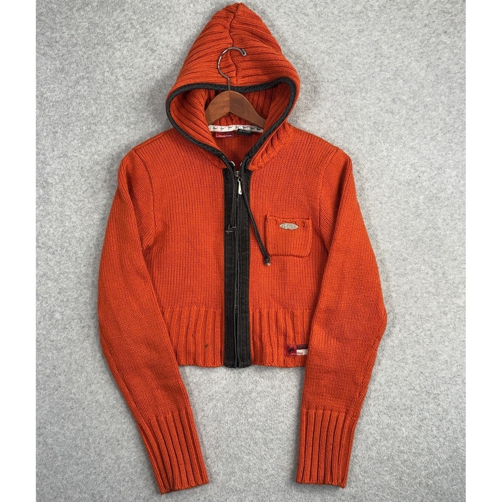 Johnny Blaze Orange Knit Zip Hoodie Sweater Y2K‎ Streetwear Cropped Fit M VTG